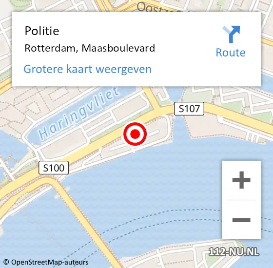 Locatie op kaart van de 112 melding: Politie Rotterdam, Maasboulevard op 27 oktober 2024 00:07