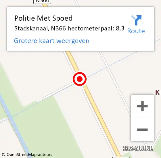 Locatie op kaart van de 112 melding: Politie Met Spoed Naar Stadskanaal, N366 hectometerpaal: 8,3 op 27 oktober 2024 00:12