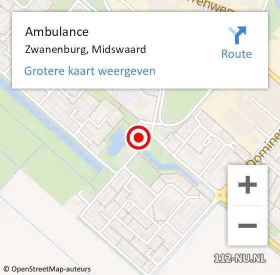 Locatie op kaart van de 112 melding: Ambulance Zwanenburg, Midswaard op 27 oktober 2024 00:20