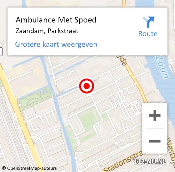 Locatie op kaart van de 112 melding: Ambulance Met Spoed Naar Zaandam, Parkstraat op 27 oktober 2024 01:04