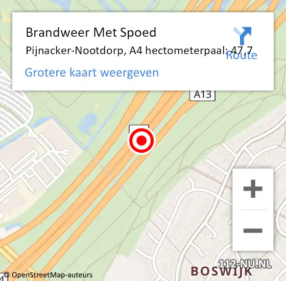 Locatie op kaart van de 112 melding: Brandweer Met Spoed Naar Pijnacker-Nootdorp, A4 hectometerpaal: 47,7 op 27 oktober 2024 01:06