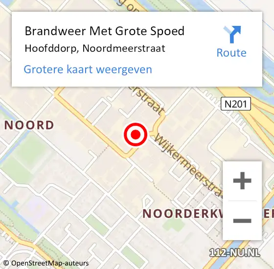 Locatie op kaart van de 112 melding: Brandweer Met Grote Spoed Naar Hoofddorp, Noordmeerstraat op 27 oktober 2024 02:05