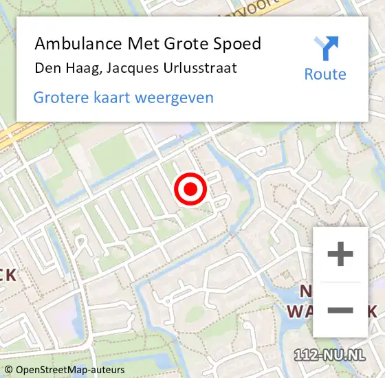 Locatie op kaart van de 112 melding: Ambulance Met Grote Spoed Naar Den Haag, Jacques Urlusstraat op 27 oktober 2024 02:21