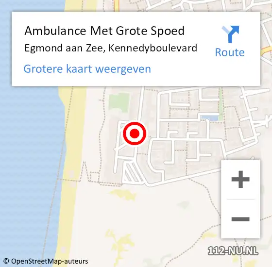 Locatie op kaart van de 112 melding: Ambulance Met Grote Spoed Naar Egmond aan Zee, Kennedyboulevard op 24 oktober 2014 20:32