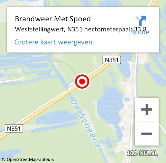 Locatie op kaart van de 112 melding: Brandweer Met Spoed Naar Weststellingwerf, N351 hectometerpaal: 33,8 op 27 oktober 2024 02:43