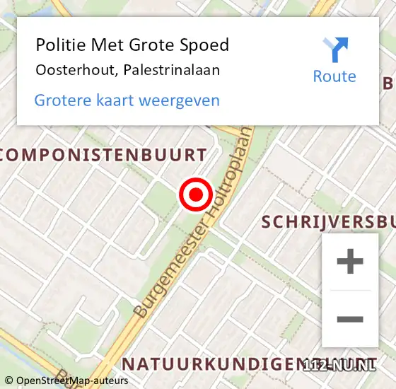 Locatie op kaart van de 112 melding: Politie Met Grote Spoed Naar Oosterhout, Palestrinalaan op 27 oktober 2024 02:15