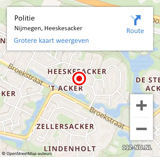 Locatie op kaart van de 112 melding: Politie Nijmegen, Heeskesacker op 27 oktober 2024 02:32