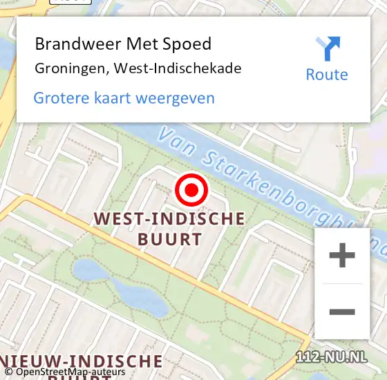 Locatie op kaart van de 112 melding: Brandweer Met Spoed Naar Groningen, West-Indischekade op 27 oktober 2024 02:42