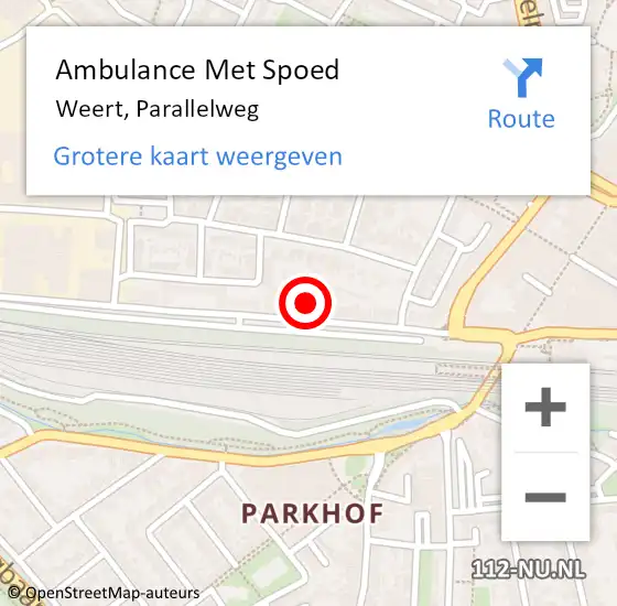 Locatie op kaart van de 112 melding: Ambulance Met Spoed Naar Weert, Parallelweg op 27 oktober 2024 03:50