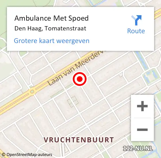 Locatie op kaart van de 112 melding: Ambulance Met Spoed Naar Den Haag, Tomatenstraat op 27 oktober 2024 03:56