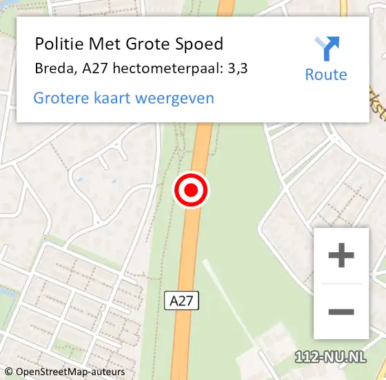 Locatie op kaart van de 112 melding: Politie Met Grote Spoed Naar Breda, A27 hectometerpaal: 3,3 op 27 oktober 2024 05:17