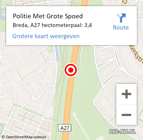 Locatie op kaart van de 112 melding: Politie Met Grote Spoed Naar Breda, A27 hectometerpaal: 3,4 op 27 oktober 2024 05:21