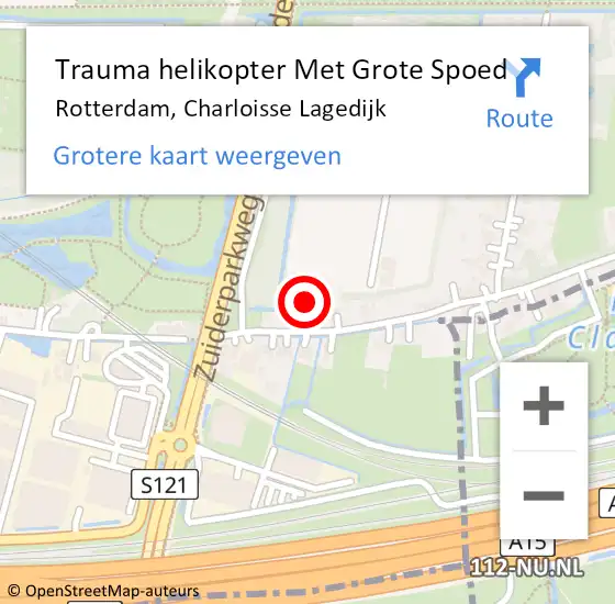 Locatie op kaart van de 112 melding: Trauma helikopter Met Grote Spoed Naar Rotterdam, Charloisse Lagedijk op 27 oktober 2024 06:22