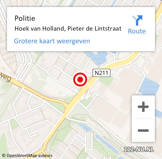 Locatie op kaart van de 112 melding: Politie Hoek van Holland, Pieter de Lintstraat op 27 oktober 2024 06:58