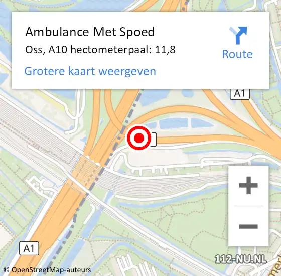 Locatie op kaart van de 112 melding: Ambulance Met Spoed Naar Oss, A10 hectometerpaal: 11,8 op 27 oktober 2024 07:03