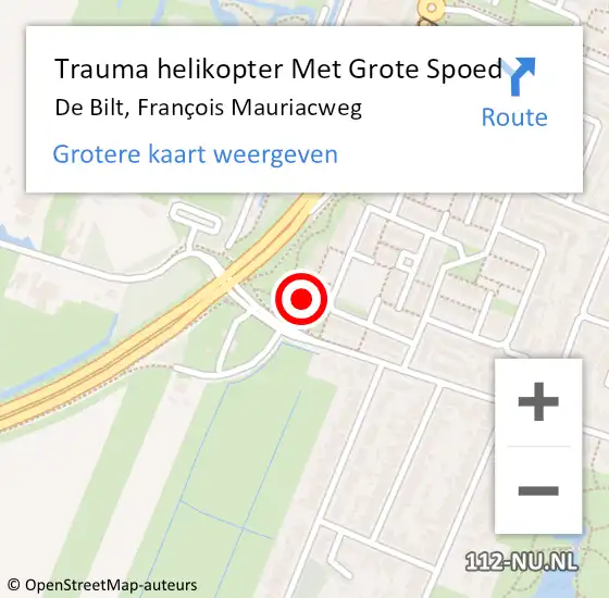 Locatie op kaart van de 112 melding: Trauma helikopter Met Grote Spoed Naar De Bilt, François Mauriacweg op 27 oktober 2024 07:52