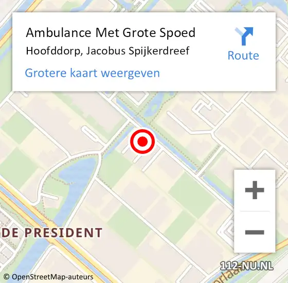 Locatie op kaart van de 112 melding: Ambulance Met Grote Spoed Naar Hoofddorp, Jacobus Spijkerdreef op 27 oktober 2024 08:20