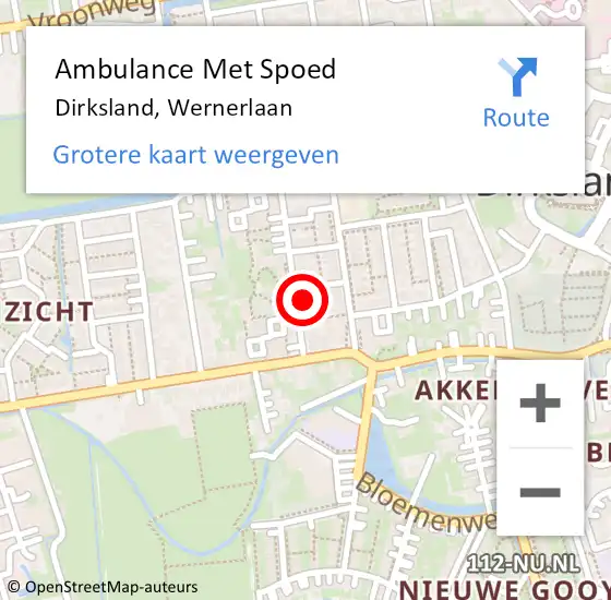 Locatie op kaart van de 112 melding: Ambulance Met Spoed Naar Dirksland, Wernerlaan op 27 oktober 2024 08:27