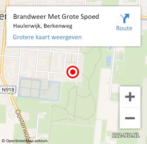 Locatie op kaart van de 112 melding: Brandweer Met Grote Spoed Naar Haulerwijk, Berkenweg op 27 oktober 2024 08:40