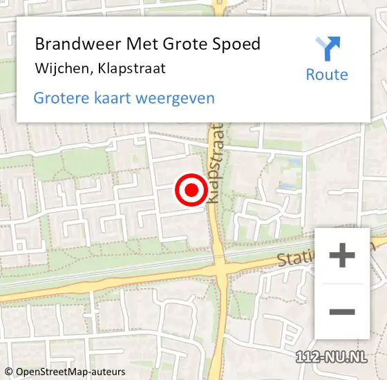 Locatie op kaart van de 112 melding: Brandweer Met Grote Spoed Naar Wijchen, Klapstraat op 27 oktober 2024 09:02