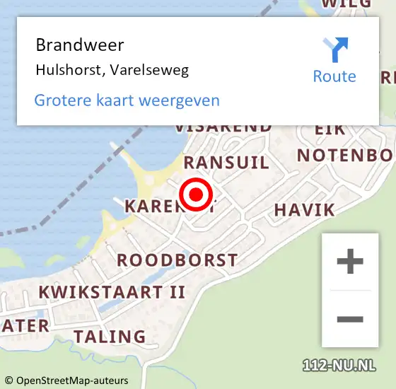 Locatie op kaart van de 112 melding: Brandweer Hulshorst, Varelseweg op 27 oktober 2024 09:09