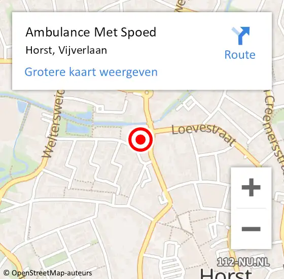 Locatie op kaart van de 112 melding: Ambulance Met Spoed Naar Horst, Vijverlaan op 24 oktober 2014 21:04