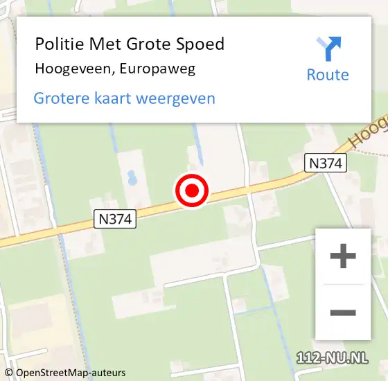 Locatie op kaart van de 112 melding: Politie Met Grote Spoed Naar Hoogeveen, Europaweg op 27 oktober 2024 10:13