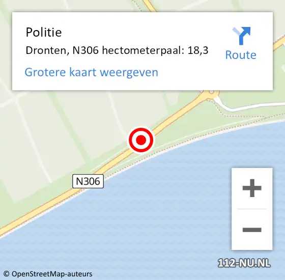 Locatie op kaart van de 112 melding: Politie Dronten, N306 hectometerpaal: 18,3 op 27 oktober 2024 10:20