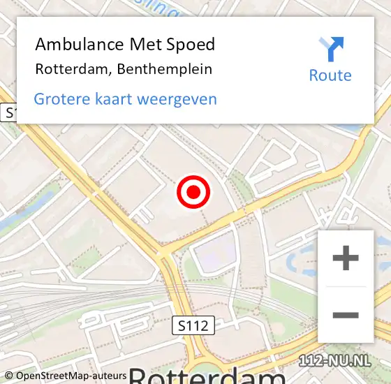 Locatie op kaart van de 112 melding: Ambulance Met Spoed Naar Rotterdam, Benthemplein op 27 oktober 2024 10:28