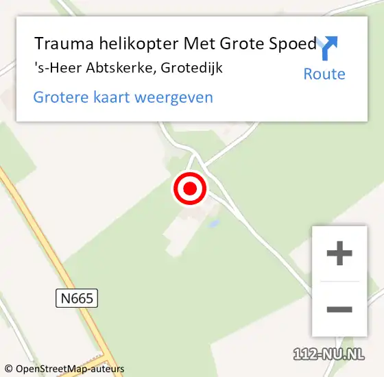 Locatie op kaart van de 112 melding: Trauma helikopter Met Grote Spoed Naar 's-Heer Abtskerke, Grotedijk op 27 oktober 2024 10:36