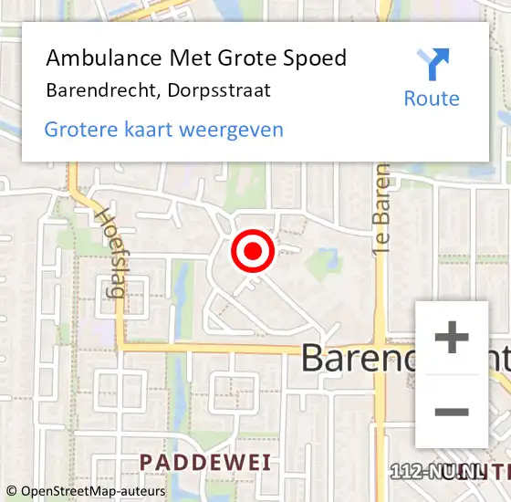 Locatie op kaart van de 112 melding: Ambulance Met Grote Spoed Naar Barendrecht, Dorpsstraat op 27 oktober 2024 10:36