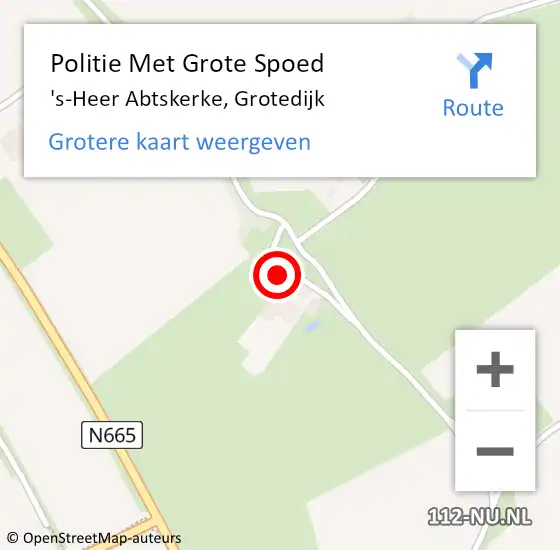 Locatie op kaart van de 112 melding: Politie Met Grote Spoed Naar 's-Heer Abtskerke, Grotedijk op 27 oktober 2024 10:40