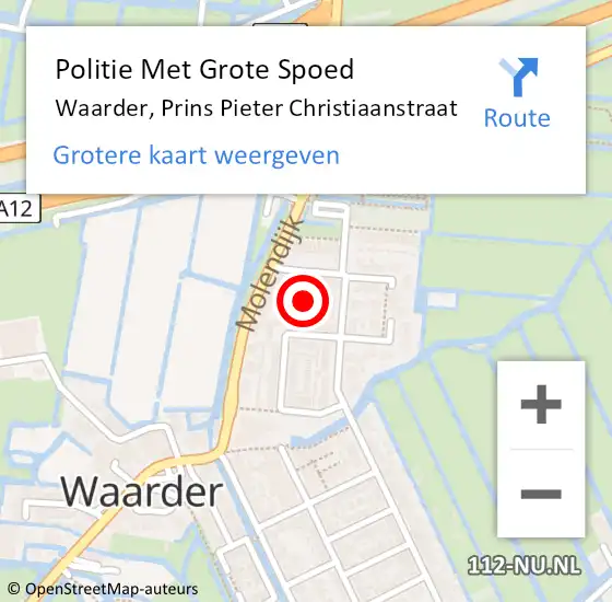 Locatie op kaart van de 112 melding: Politie Met Grote Spoed Naar Waarder, Prins Pieter Christiaanstraat op 27 oktober 2024 10:42