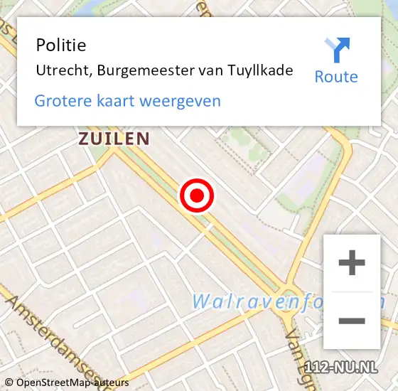 Locatie op kaart van de 112 melding: Politie Utrecht, Burgemeester van Tuyllkade op 27 oktober 2024 10:44