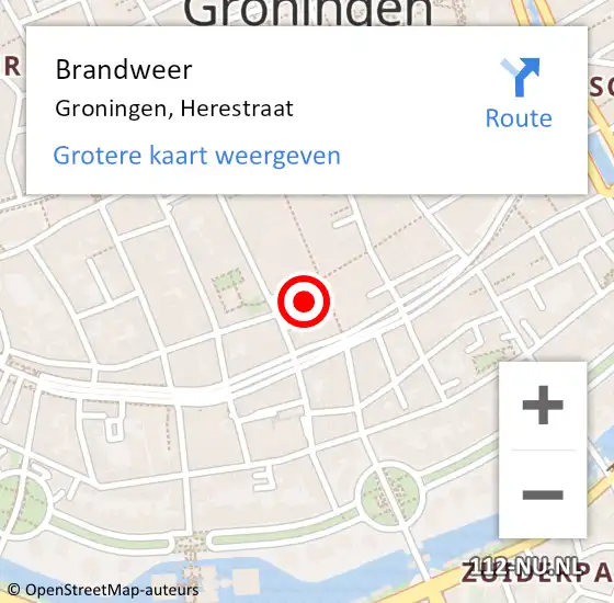 Locatie op kaart van de 112 melding: Brandweer Groningen, Herestraat op 27 oktober 2024 10:53