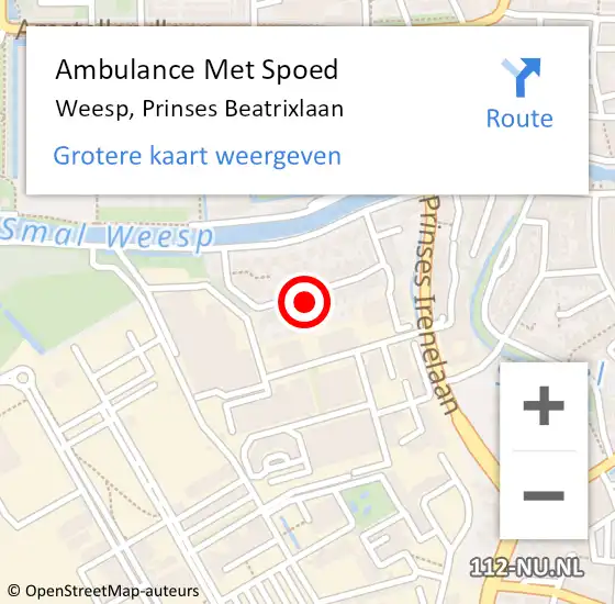 Locatie op kaart van de 112 melding: Ambulance Met Spoed Naar Weesp, Prinses Beatrixlaan op 27 oktober 2024 11:12