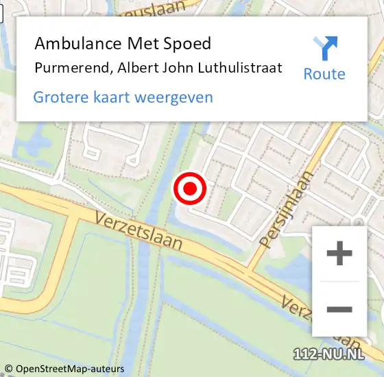 Locatie op kaart van de 112 melding: Ambulance Met Spoed Naar Purmerend, Albert John Luthulistraat op 27 oktober 2024 11:21