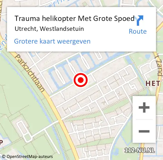 Locatie op kaart van de 112 melding: Trauma helikopter Met Grote Spoed Naar Utrecht, Westlandsetuin op 27 oktober 2024 11:37