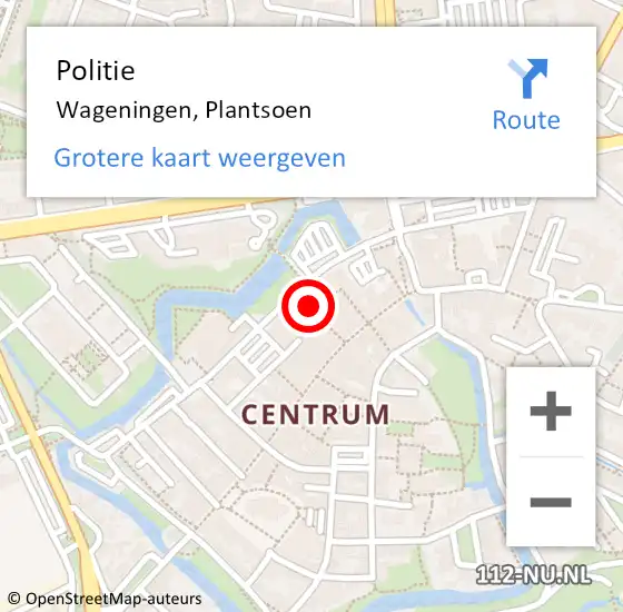 Locatie op kaart van de 112 melding: Politie Wageningen, Plantsoen op 27 oktober 2024 11:47