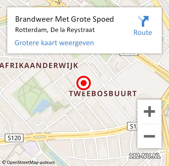 Locatie op kaart van de 112 melding: Brandweer Met Grote Spoed Naar Rotterdam, De la Reystraat op 27 oktober 2024 11:48