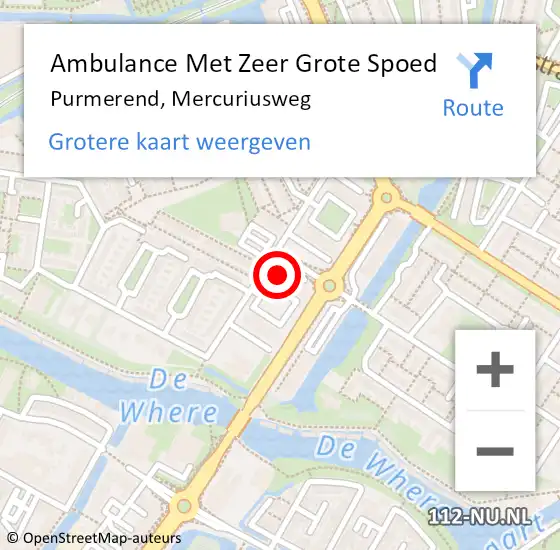 Locatie op kaart van de 112 melding: Ambulance Met Zeer Grote Spoed Naar Purmerend, Mercuriusweg op 27 oktober 2024 11:52