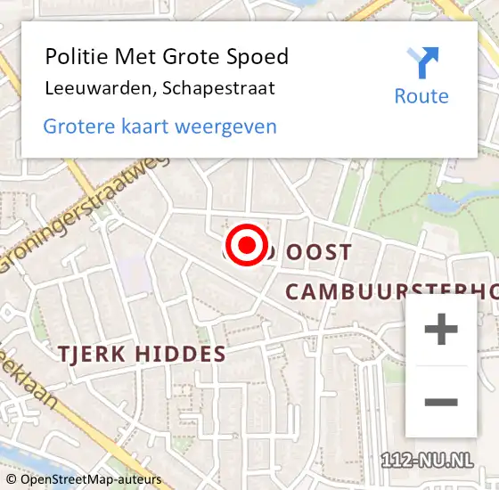 Locatie op kaart van de 112 melding: Politie Met Grote Spoed Naar Leeuwarden, Schapestraat op 27 oktober 2024 12:15