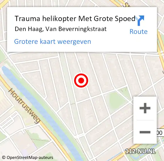 Locatie op kaart van de 112 melding: Trauma helikopter Met Grote Spoed Naar Den Haag, Van Beverningkstraat op 27 oktober 2024 12:32