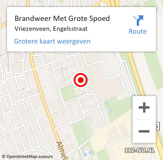 Locatie op kaart van de 112 melding: Brandweer Met Grote Spoed Naar Vriezenveen, Engelsstraat op 27 oktober 2024 13:08