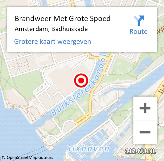 Locatie op kaart van de 112 melding: Brandweer Met Grote Spoed Naar Amsterdam, Badhuiskade op 27 oktober 2024 13:11