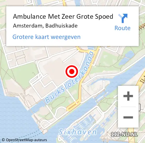 Locatie op kaart van de 112 melding: Ambulance Met Zeer Grote Spoed Naar Amsterdam, Badhuiskade op 27 oktober 2024 13:11