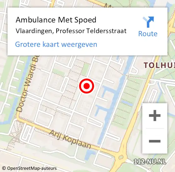 Locatie op kaart van de 112 melding: Ambulance Met Spoed Naar Vlaardingen, Professor Teldersstraat op 27 oktober 2024 13:27