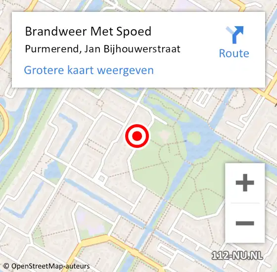 Locatie op kaart van de 112 melding: Brandweer Met Spoed Naar Purmerend, Jan Bijhouwerstraat op 27 oktober 2024 13:34