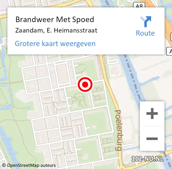 Locatie op kaart van de 112 melding: Brandweer Met Spoed Naar Zaandam, E. Heimansstraat op 27 oktober 2024 13:38