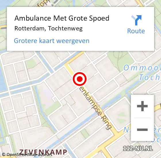 Locatie op kaart van de 112 melding: Ambulance Met Grote Spoed Naar Rotterdam, Tochtenweg op 27 oktober 2024 13:49